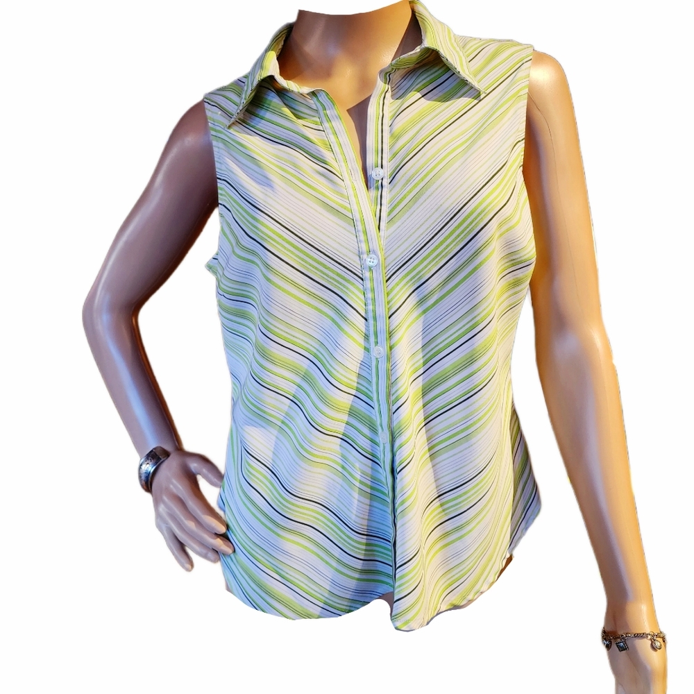 y2k Green Striped Sleeveless Blouse Size PS